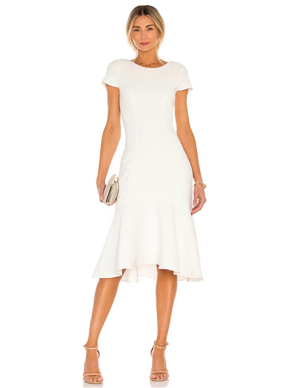 Elegant White Cap-Sleeve Midi Dress